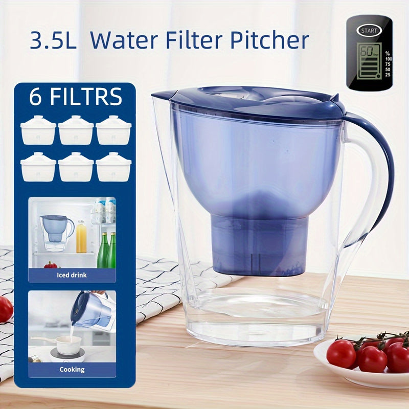 Juego De 1 Jarra Con 6 Filtros Sin BPA - Jarra De Filtro De Agua Alcalina: Purifica Cloro, Fluoruro, Metales Pesados, Mal Olor Y Mal Sabor En 3.5 Litros.