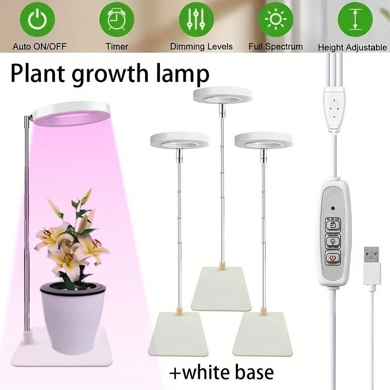 Luz de Cultivo LED Ajustable con Espectro Completo, Alimentada por USB, Anillo de 4 Cabezas para Plantas de Interior y Suculentas - Incluye Temporizador Automático (2/4/8 H)