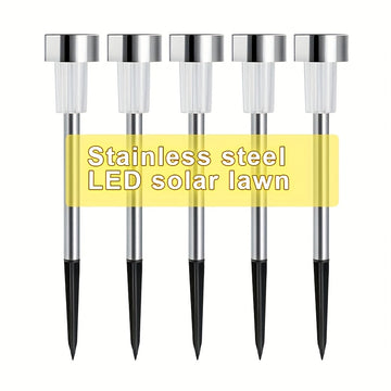 Juego de 5/10/24 luces solares LED para césped, luz solar exterior de acero inoxidable, sin tarifa eléctrica, no requiere cableado. Adecuadas para decorar patios, céspedes, caminos, terrazas, pasillos, jardines y se encienden automáticamente al anochecer