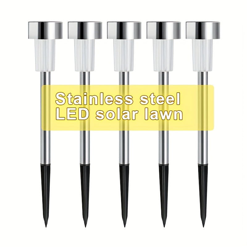 Juego de 5/10/24 luces solares LED para césped, luz solar exterior de acero inoxidable, sin tarifa eléctrica, no requiere cableado. Adecuadas para decorar patios, céspedes, caminos, terrazas, pasillos, jardines y se encienden automáticamente al anochecer