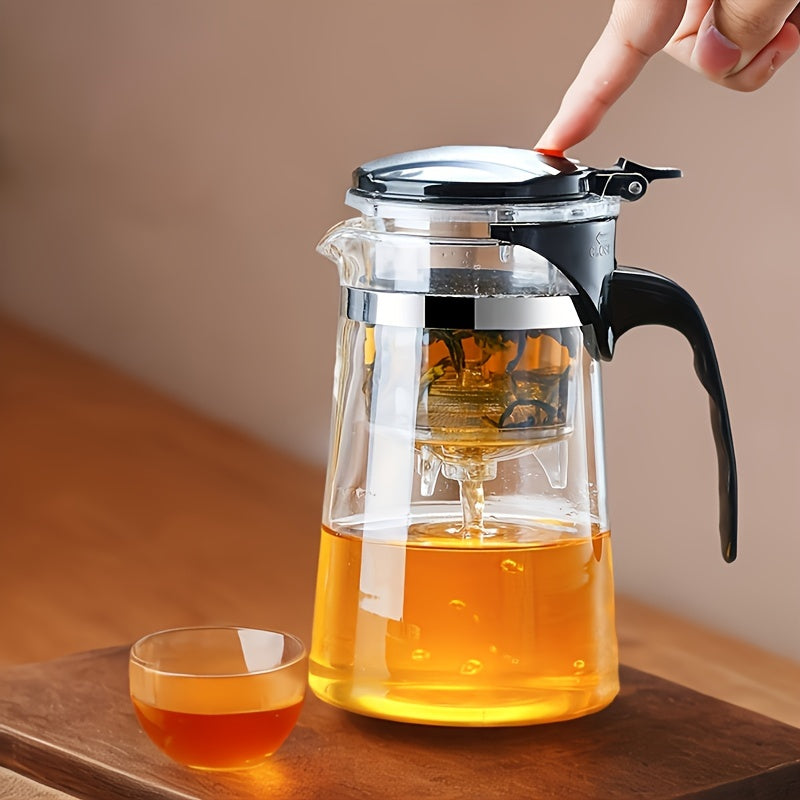 Infusor de Té Elegante con Separación de Un Clic para Uso en Casa, Tetera de Vidrio y Vaso para Preparar Tés