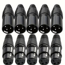 5 pares de conectores de cable de micrófono XLR DMX 3 pines - Masculino a femenino, enchufe en forma de serpiente para conexión de audio, construcción duradera de hierro, no cargado, acabado de soldadura, ideal para actuaciones en vivo y grabación, conec
