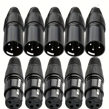 5 pares de conectores de cable de micrófono XLR DMX 3 pines - Masculino a femenino, enchufe en forma de serpiente para conexión de audio, construcción duradera de hierro, no cargado, acabado de soldadura, ideal para actuaciones en vivo y grabación, conec