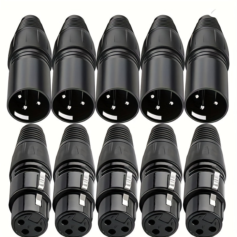 5 pares de conectores de cable de micrófono XLR DMX 3 pines - Masculino a femenino, enchufe en forma de serpiente para conexión de audio, construcción duradera de hierro, no cargado, acabado de soldadura, ideal para actuaciones en vivo y grabación, conec
