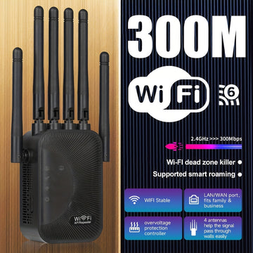 Repetidor de señal de Wi-Fi, mejorador de red doméstica, proporciona cobertura estable en toda la casa, soporta 2.4Ghz, soporta sistema WIFI6, enchufa y juega, sistema de 6 antenas, fácil de expandir wifi, adecuado para oficinas y cafeterías.