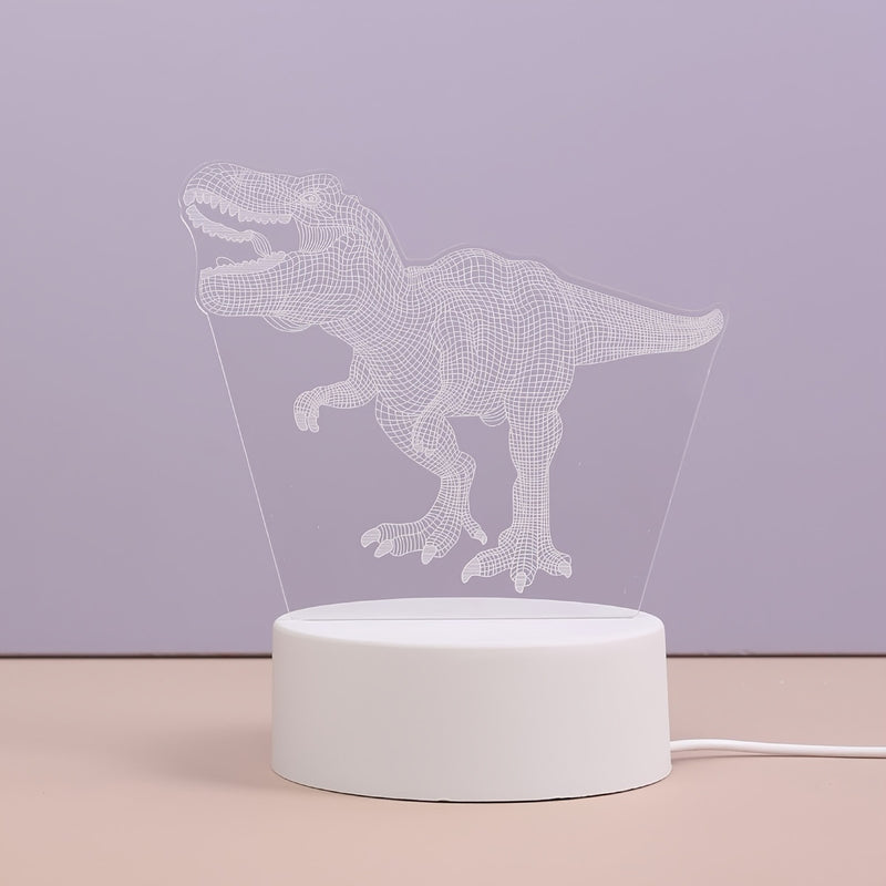 Luz Nocturna de Dinosaurio en 3D con Alimentación por USB - Lámpara Creativa de T-Rex con Efecto Luminoso, Decoración Moderna para Dormitorio y Mesa, Regalo Perfecto para Jóvenes y Adultos, Base Blanca, Material Plástico, Iluminación Ambiental con Alimen