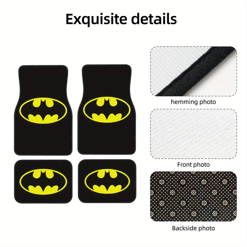 4 piezas de tapetes para auto de DC Batman de Warner Bros. - Antideslizantes, ajuste flexible para sedanes, camionetas, SUVs y vans - Protección interior elegante y mayor comodidad al conducir, diseño divertido, superficie antideslizante, vehículos famil