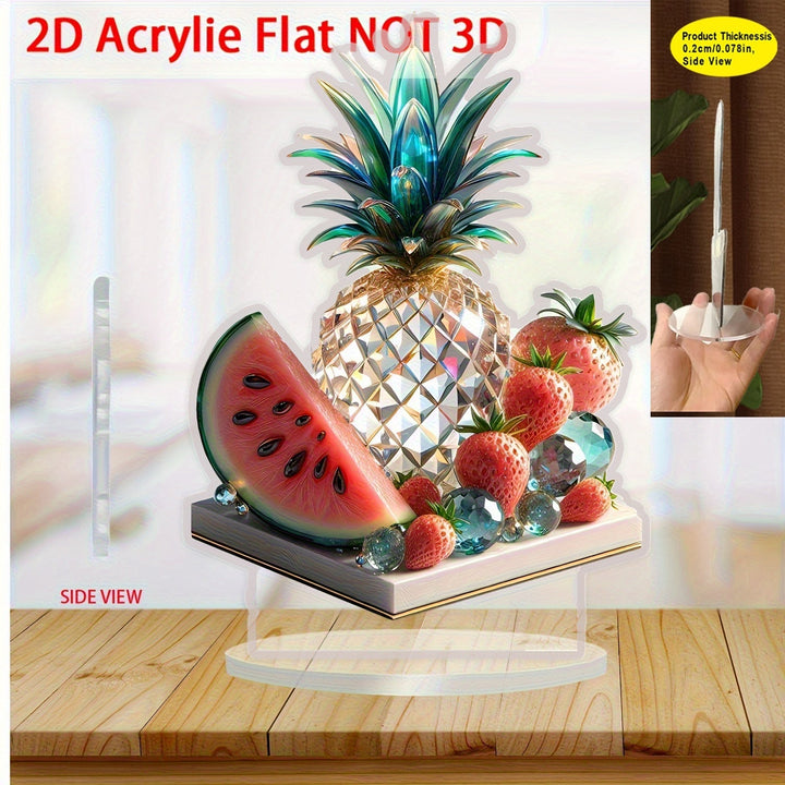 Decoración de Plato de Frutas de Verano en Cristal Plano 2D, Adorno para Escritorio, Señal Acrílica, Adecuado para Exhibición en Casa y Oficina, Artículo Decorativo Multifuncional para Mesa, 11 Regalos Festivos, Plano 2D