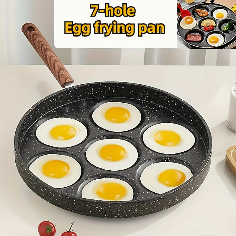 Paella Antiadherente de 7 Ranuras - Sartén Duradera para Desayuno con Hierro, Ideal para Panqueques, Salchichas y Alitas de Pollo - Utensilios Portátiles para Cocinar en Casa o Camping con Distribución Uniforme del Calor, Fácil Limpieza