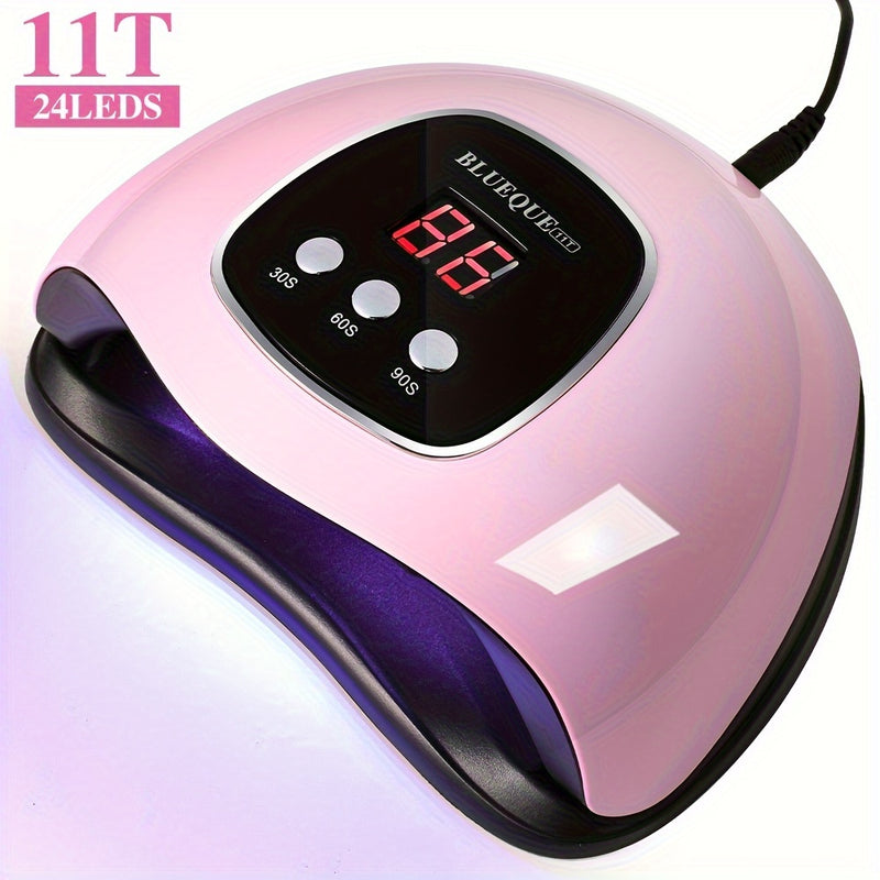 Lámpara LED profesional Limegirl 11T, 3 configuraciones de temporizador para todos los esmaltes de uñas de gel, sensor automático, pantalla LCD, alimentada por USB, herramienta de arte de uñas rosa para manicura y pedicura.