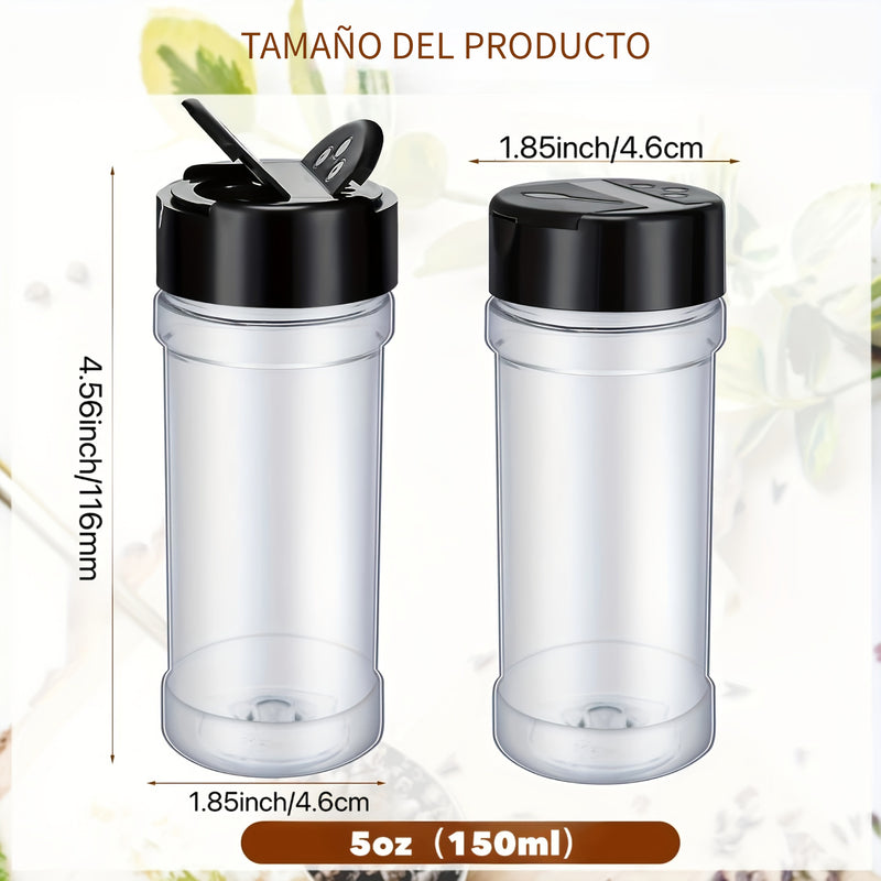 6pcs/16pcs Tarro de Especias de Plástico PET Duradero de 5oz (150ml) con Doble Tapa - Hermético, a Prueba de Fugas, Contenedor de Condimentos, Adecuado para Cocina y Barbacoa al Aire Libre