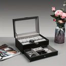 1 Pieza, Caja De Almacenamiento De Reloj Con Cerradura De Cuero PU De 12 Ranuras, Caja De Exhibición De Joyería Para Hombres Y Mujeres Con Cajón, Caja De Exhibición De Gafas De Reloj De 2 Capas Con Cubierta De Vidrio
