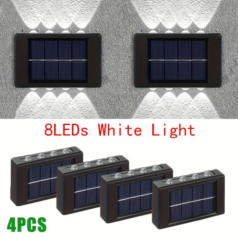 4 o 6 luces solares para pared, 8 LED, iluminación decorativa para jardín, patio o villa, montaje semiempotrado, material plástico, carga solar, batería de níquel de 600 mAh, sin control remoto, incluye hardware de instalación