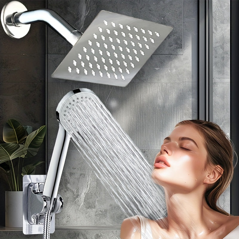 Juego de cabezal de ducha de acero inoxidable oculto, cabezal de ducha manual simple para baño, ducha de lluvia para hogar, cabezal multifuncional con micro burbujas, incluye soporte, divisor de agua de 3 vías y manguera, juego completo de cabezal de duc