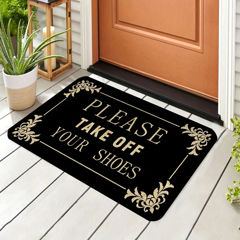 1pc, "Por favor, quita tus zapatos" Alfombra de bienvenida, alfombrilla de poliéster antideslizante, respaldo de PVC rectangular, decoración para la puerta principal, cocina, jardín, patio, porche, lavable en máquina