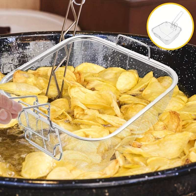 1pc Cesta de comida mini de acero inoxidable, accesorio multiusos para freidora portátil, para cocinar bocadillos, papas fritas, papas fritas con filtrado y drenaje