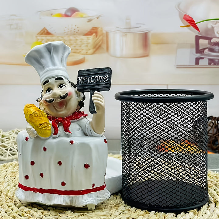 Soporte para Toalla de Acero Inoxidable con Diseño de Chef de Dibujos Animados (1 pieza) - Decoración de Cocina en Metal Pulido con Letrero de Bienvenida, Sombrero y Bigote de Lunares Rojos para Hogar, Restaurantes, Cafeterías