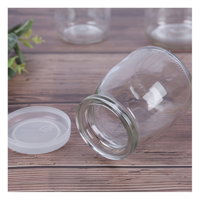 10pcs Tarros de Vidrio Transparentes de 4oz con Tapas de PE - Perfectos para Yogur, Pudín, Leche, Mermelada, Gelatina, Mousse y Miel - Contenedores Redondos Reutilizables para Almacenamiento en la Cocina del Hogar