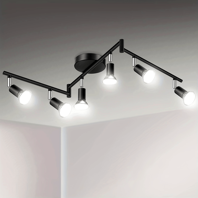 Kit de iluminación de pista LED de 6 luces, reflector de techo negro de 6 vías, soporte de lámpara giratorio flexible, luz de pista no incluye bombillas, las bombillas deben ser compradas por el usuario