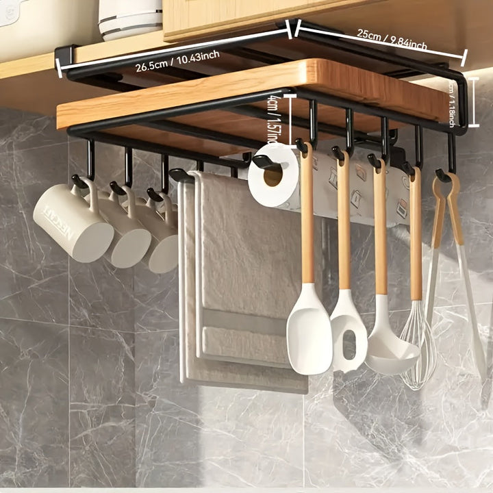 Estante de almacenamiento de cocina de doble capa con montaje en pared de acero inoxidable con acabado de madera - Diseño sin taladro para ahorrar espacio para tablas de corte, tapas, espátulas y utensilios - Organizador de puertas de armarios de cocina