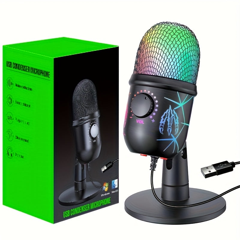 Microfono USB Profesional para Gaming y Streaming - Cancelación de Ruido de Estudio, Conector para Auriculares Integrado, Anillo LED, Plug & Play, Alimentado por USB (), Micrófono para Juegos, Configuración para Podcasting, Equipo de Audio Elegante, Soni