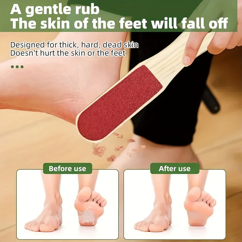 Limpiador de Pies Doble Cara con Mango de Madera, Herramienta para Pedicura, Eliminador de Callosidades y Papel de Lija Beige Claro, Cuidado de los Pies