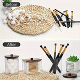 Conjunto de 3 piezas con porta palillos, porta bolígrafos, contenedor para baño, dispensador de cosméticos, recipiente transparente para organizar y almacenar con tapa de madera