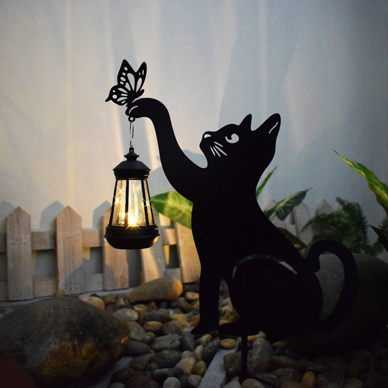 Lámpara solar para jardín con forma de gato de hierro, diseño de hada, ideal para decoración de patios, jardines y villas, 1 unidad