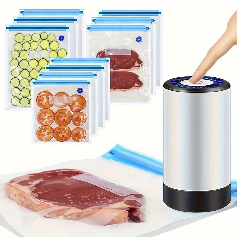 Selladora Eléctrica 6 en 1, Máquina Compacta de Sellado con Bomba de Vacío Portátil y Bolsas para Alimentos de 3 Tamaños: 21.59 × 20.32 cm, 27.94 × 25.4 cm, 33.02 × 27.94 cm | Solución Ideal para Conservar Frutas y Verduras Frescas sin Humedad | Duradera