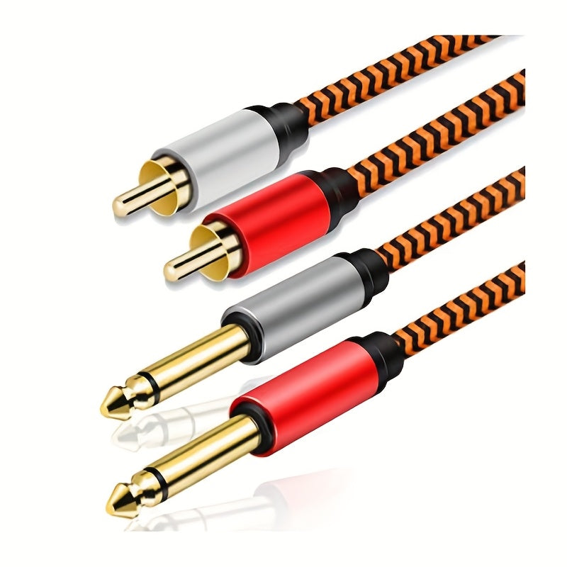 Cable doble naranja de 6,35 mm a doble RCA, adaptador divisor de cable de audio estéreo macho doble de 1/4 pulgada TS a 2 RCA macho estéreo