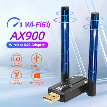 Tarjeta WiFi 6 AX900, Adaptador de Red USB, Adaptador WiFi USB de Doble Banda 2.4G y 5G, Adaptador Inalámbrico 802.11ax 900Mbps, Receptor Inalámbrico Compatible con Mac Laptop PC de Escritorio, Windows WIN 7/WIN 8/Win 10/11, etc.