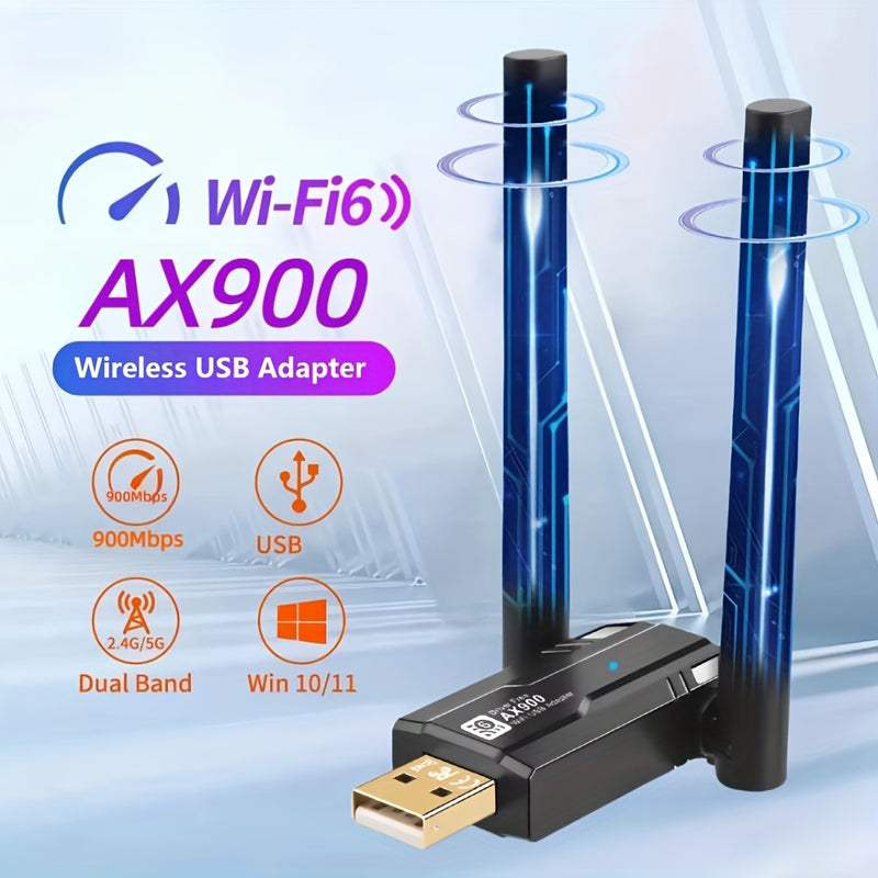 Tarjeta WiFi 6 AX900, Adaptador de Red USB, Adaptador WiFi USB de Doble Banda 2.4G y 5G, Adaptador Inalámbrico 802.11ax 900Mbps, Receptor Inalámbrico Compatible con Mac Laptop PC de Escritorio, Windows WIN 7/WIN 8/Win 10/11, etc.