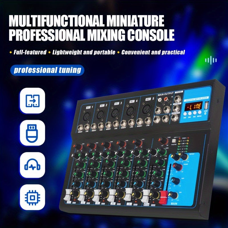 Consola de mezcla de DJ de 7 canales NXG con USB y conector MP3 - Consola de mezcla portátil de aleación con fuente de poder de 48V para grabación por computadora sin problemas y presentaciones en vivo - Enchufe EE. UU., modo de potencia de 110V-130V, no
