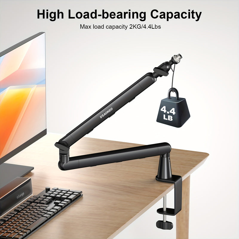 Soporte de Micrófono Ajustable para Escritorio Aokeo AK-55 con Almacenamiento de Cables - Construcción en Aleación Resistente, Negro, Compatible con Blue Yeti, Snowball iCE, HyperX QuadCast, SoloCast, Elgato Wave y Accesorios de Estudio | Base Profesiona