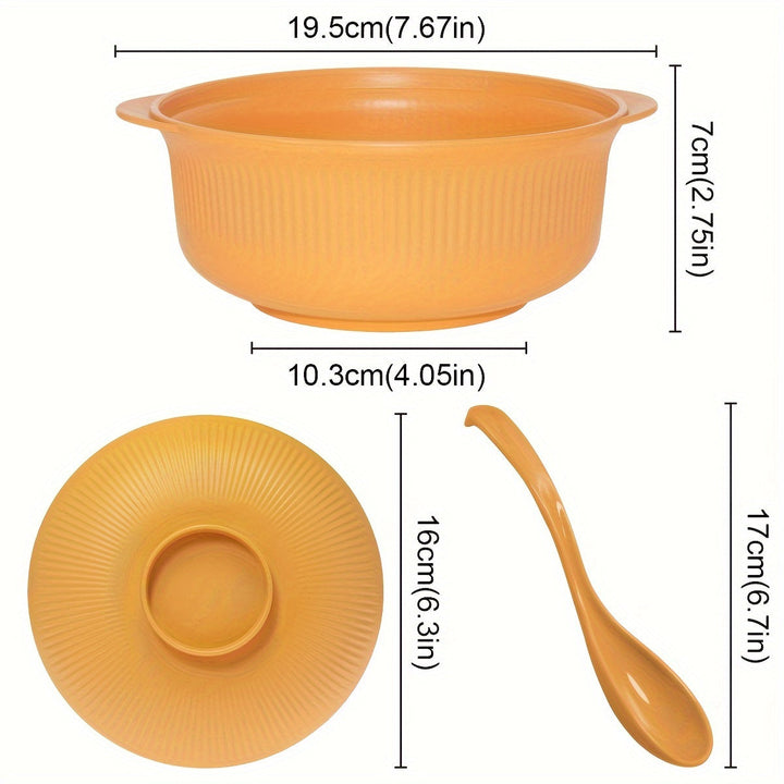 Juego de 2 piezas de tazón para sopa y ramen con tapa y cuchara, capacidad extra grande de 1100ml/38oz, apto para lavaplatos, ideal para estudiantes, lonchera bento o restaurantes familiares
