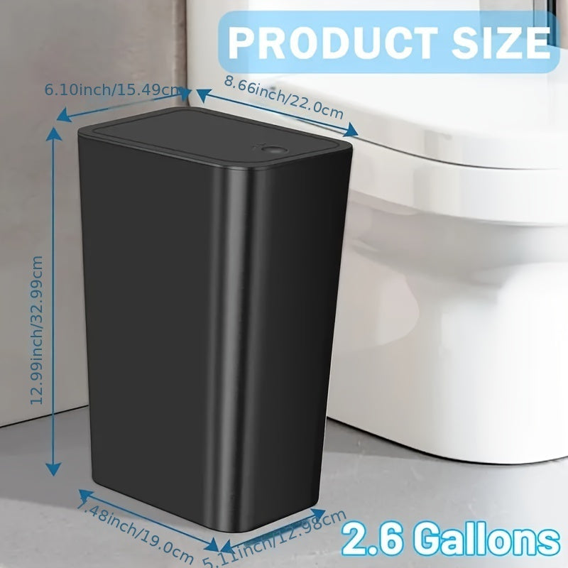 Bote de basura pequeño para baño, con tapa pop-up, 10L/2.6 galones, ideal para dormitorio, oficina, sala, cocina, 1/2/3 piezas, esenciales para el hogar