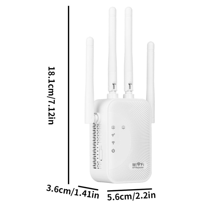 Amplificador de Señal WiFi OEKE con 4 Antenas, Red Inalámbrica Dual Mode, Ampliador de Cobertura WiFi Compatible con Router/Computadora/Laptop, para Hogar/Oficina/Café/Tienda - Blanco, Mejora de Conexión Inalámbrica en Casa o Cafetería, Dispositivo Moder
