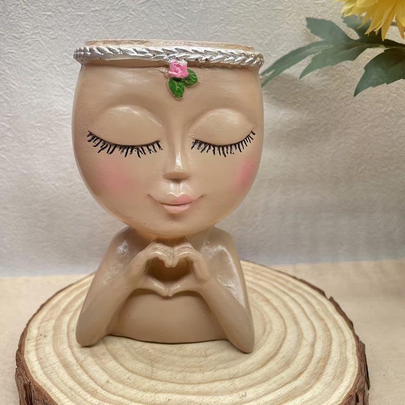 Macetero y Porta Bolígrafos de Resina Versátil - Estatua Artística de Medio Cuerpo para Decoración de Hogar, Oficina y Jardín