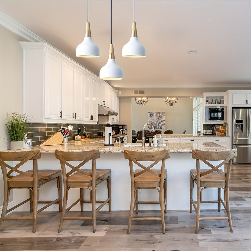 Luz colgante nórdica blanca moderna con cadena ajustable - Acabado metálico elegante, montaje semibrillo para isla de cocina, comedor, dormitorio y sala de estar - Cableado, 110-240V, no necesita batería, iluminación de dormitorio | Acabado metálico eleg