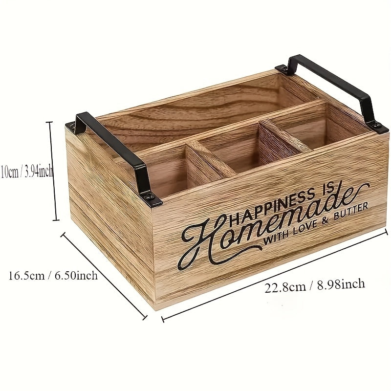 Organizador de Utensilios de Cocina de Madera de Alta Calidad y Clásico - Caja de Almacenamiento Portátil con Diseño Abierto para Acceso Fácil, Contenedores de Almacenamiento para la Organización del Hogar