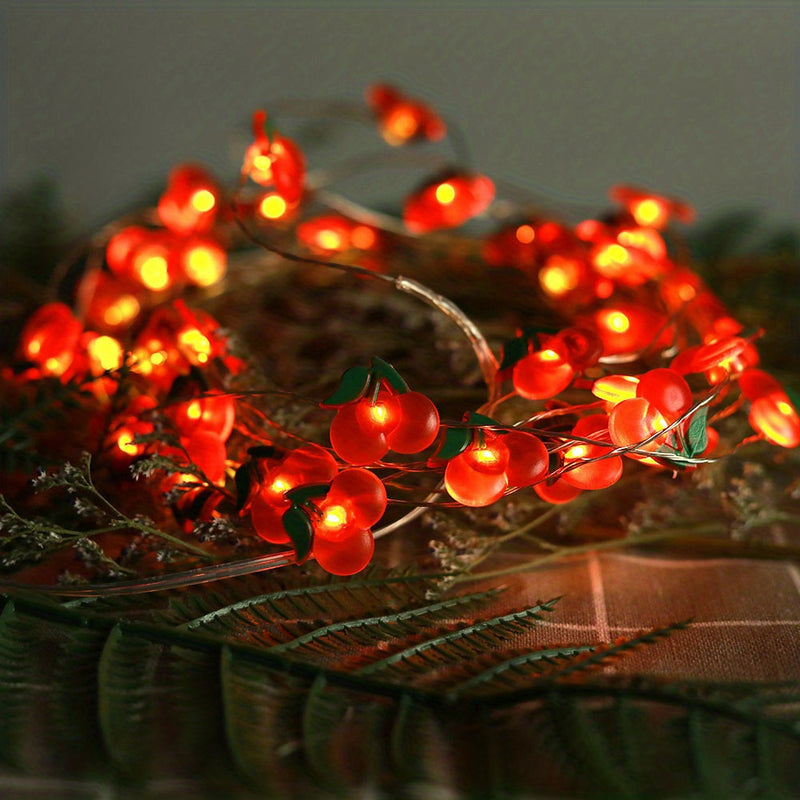 Luces LED en forma de cereza, que funcionan con pilas, 20 luces, 200,0 cm, temática de fantasía, blancas, sin pilas incluidas para bodas, San Valentín, Año Nuevo, Acción de Gracias, decoración de aniversario.