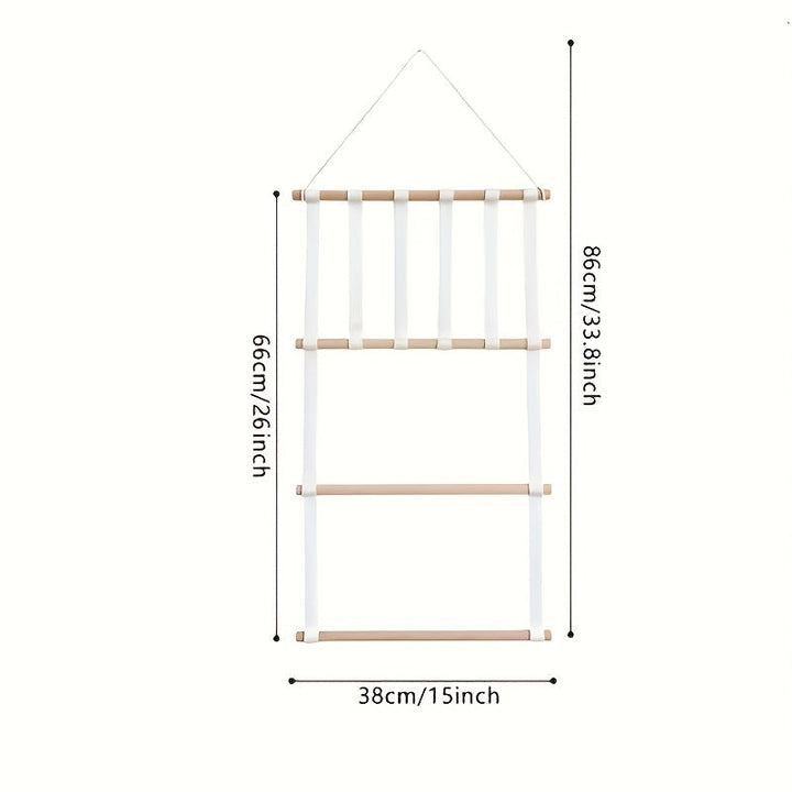 Estantería de almacenamiento para accesorios para el cabello con palos de madera, decoración de pared colgante para el hogar, 3 capas de creatividad, equipada con 30 ganchos de plástico desmontables