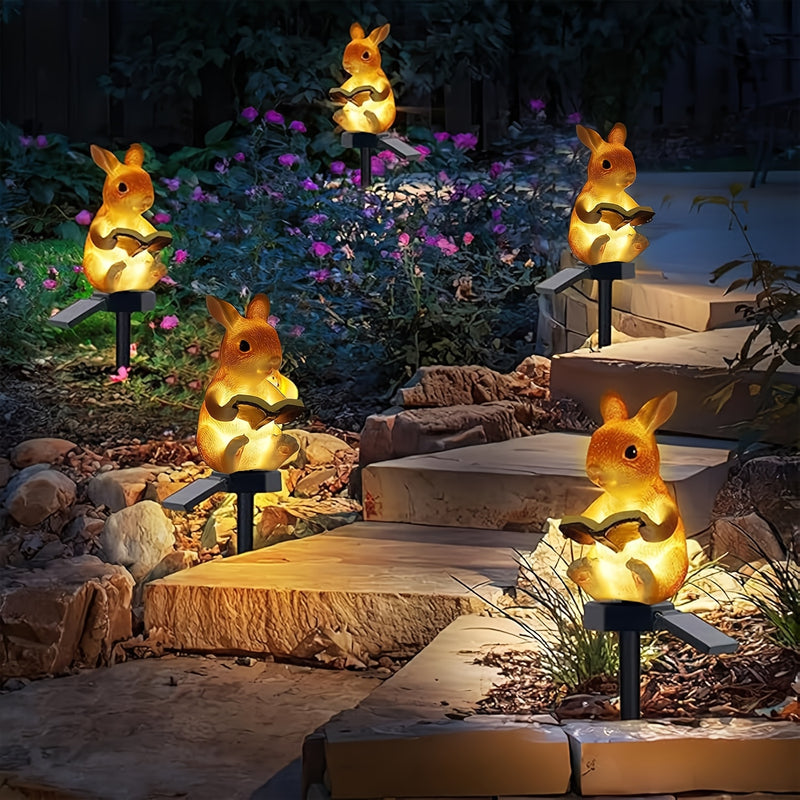 Luz de lectura de conejo alimentada por energía solar, lámpara de jardín de resina LED de montaje semibrillo con control de interruptor, batería de carga solar extraíble de níquel, sin mando a distancia, para decoración de patio y festival
