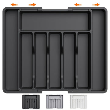 1 pieza, organizador de utensilios de cocina, bandeja expansible para tenedores, cuchillos y platos, soporte de cubiertos y vajilla sin BPA, caja de almacenamiento de plástico ajustable, adecuada para cucharas, tenedores y cuchillos.