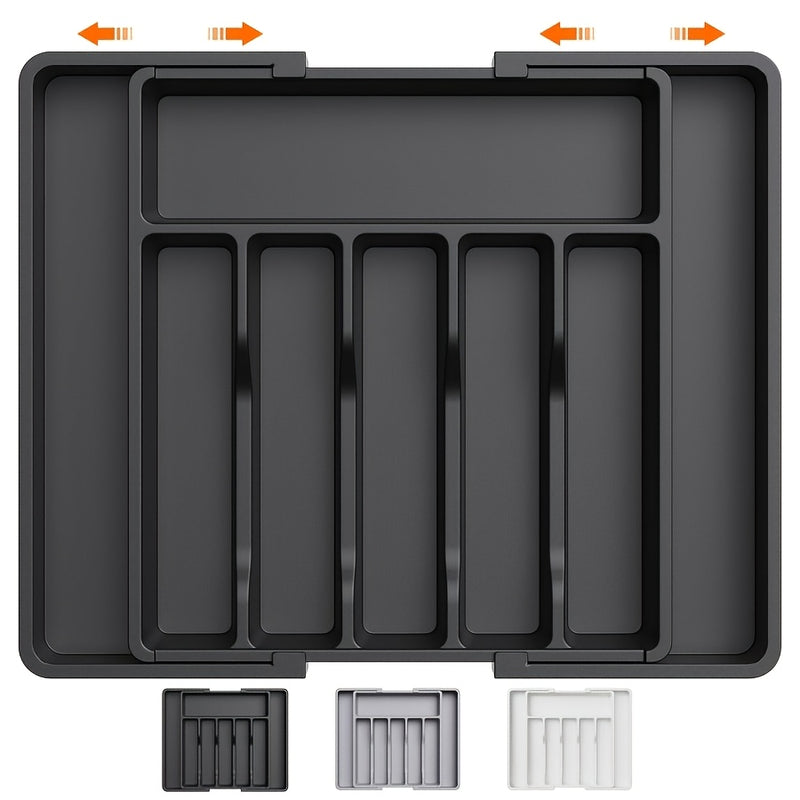 1 pieza, organizador de utensilios de cocina, bandeja expansible para tenedores, cuchillos y platos, soporte de cubiertos y vajilla sin BPA, caja de almacenamiento de plástico ajustable, adecuada para cucharas, tenedores y cuchillos.