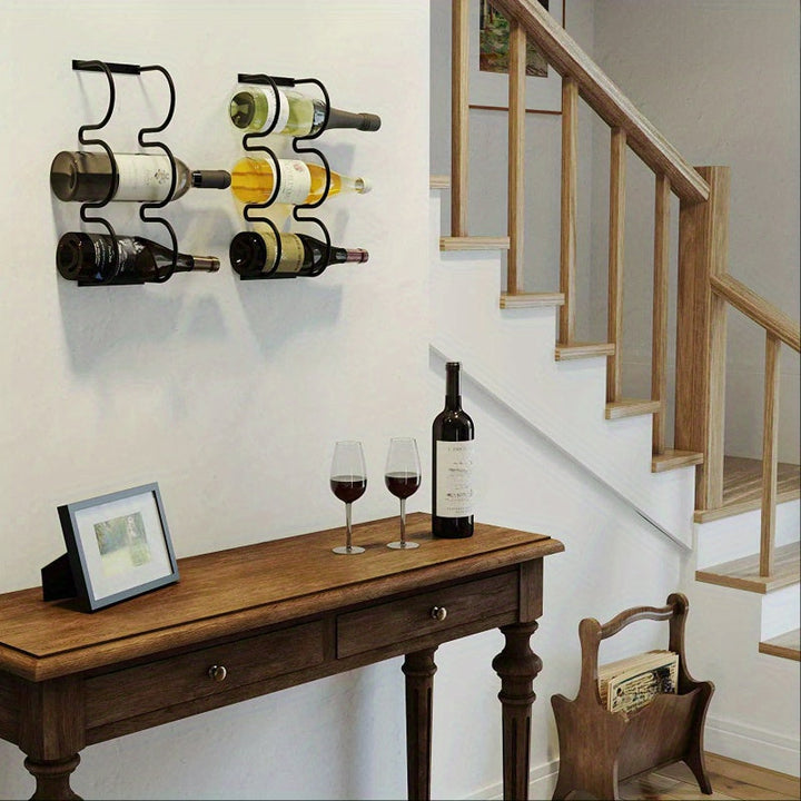 Soporte de Vino Metálico para Estante Inferior en Armarios de Cocina - Soporte de Exhibición Ahorrador de Espacio para 3 Botellas, Diseño de Hierro para Organización de Bar o Despensa en Casa, Portabotellas de Vino