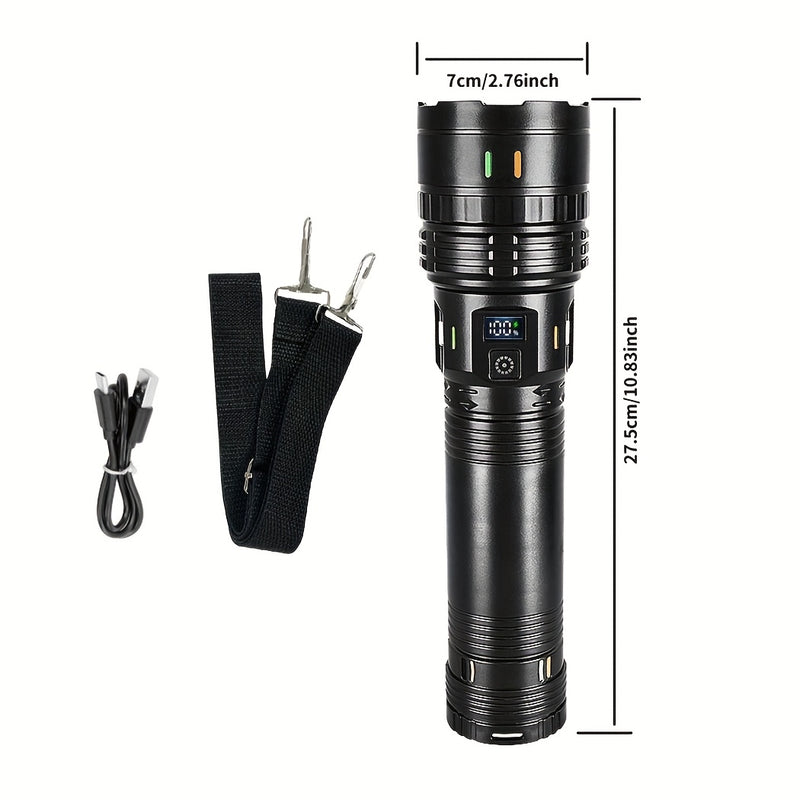 1 linterna grande Lantile - cuatro modos de velocidad, puerto Type-C, zoom ajustable, 1500 lúmenes y batería de 3200mAh, ideal para trabajos nocturnos, reparación de vehículos, pesca, patrullaje y más actividades
