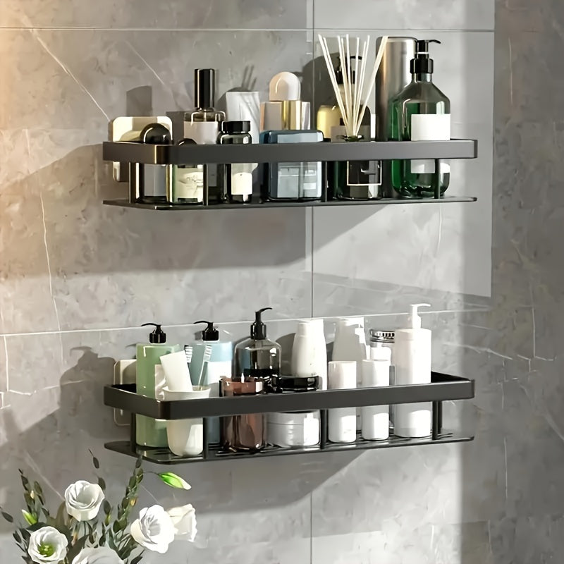1 unidad/2 unidades, estante de plástico para pared sin taladro, gran capacidad, ideal para baño y cocina, ahorra espacio, fácil de instalar, para artículos de tocador, cosméticos y objetos varios