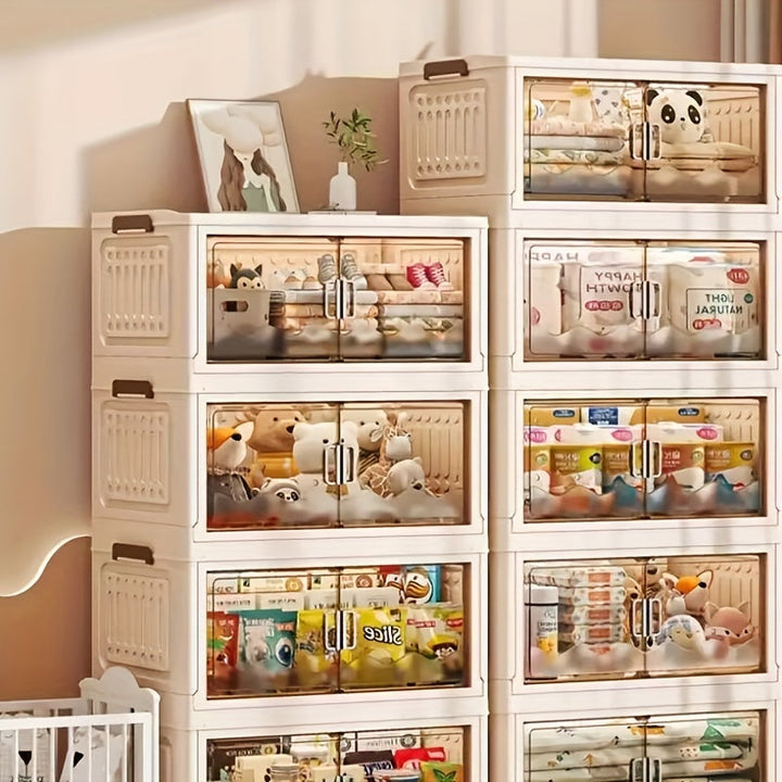 1pc Organizador de almacenamiento independiente de varios niveles, Gabinete de plástico de doble puerta para juguetes, snacks, ropa - Unidad de estanterías apilables versátiles para varios tipos de habitaciones, No requiere electricidad ni batería