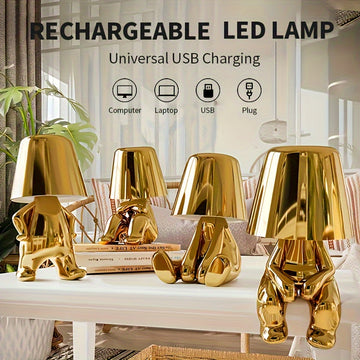 1 pza. Lámpara de escritorio moderna de oro y plata con puerto USB, luz nocturna LED ajustable de 3 vías para dormitorio, sala de estar, oficina.
